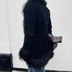 Women's Black Suede Penny Lane Coat – Vintage 80s Afghan Shearling Leather Coat